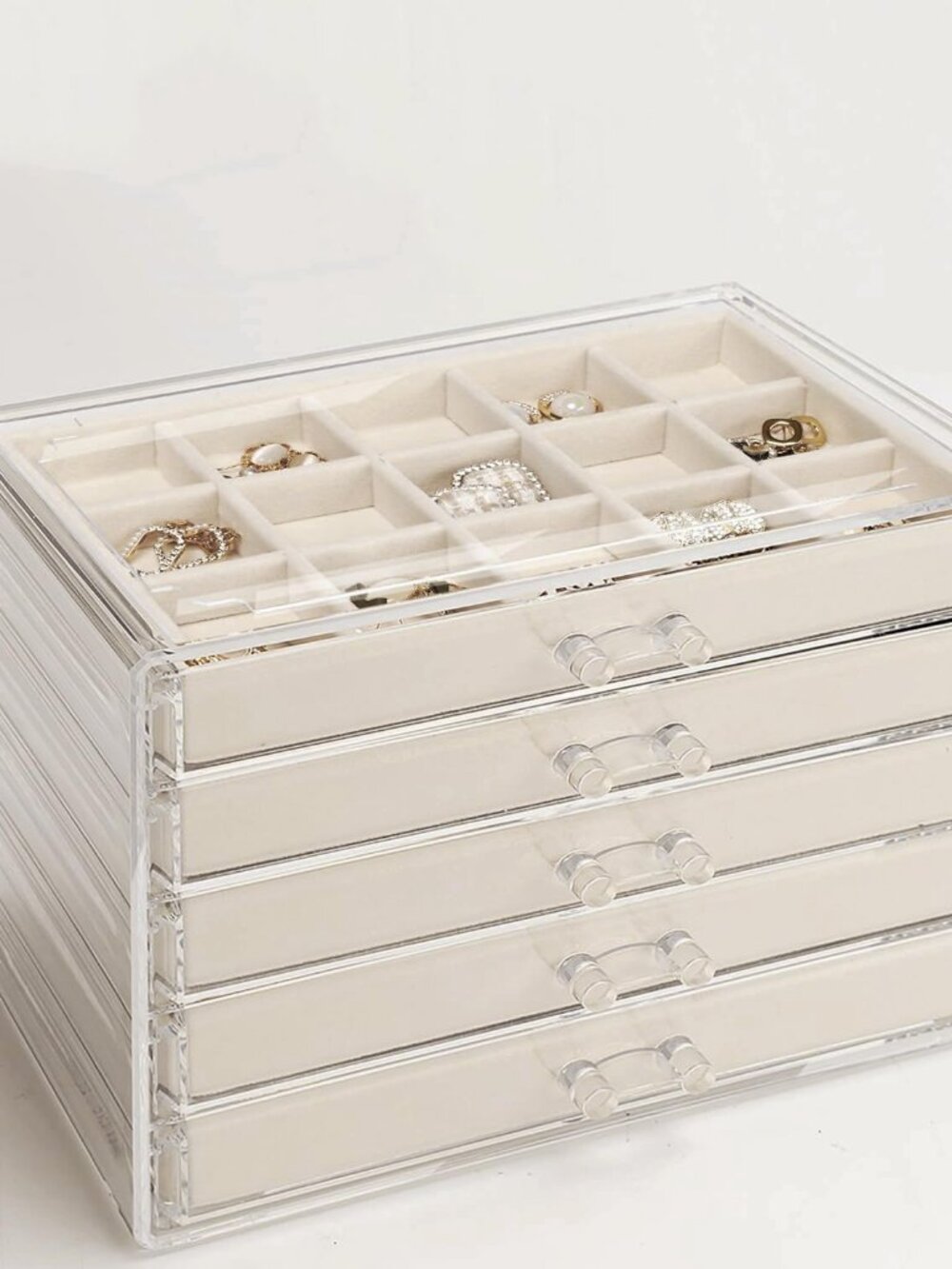 5 Drawers Clear Jewelry Box for Women and Girls, Acrylic Earring Holder Organize